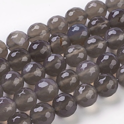 Grey Agate Natural Grey Agate Beads Strands, Faceted Round, 10mm, Hole: 1mm, about 18pcs/strand, 7.1 inch