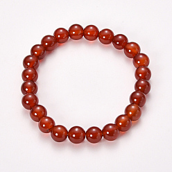 Carnelian Natural Red Agate Beaded Stretch Bracelets, Grade A, Dyed, Round, 2-1/8 inch(55mm), Bead: 8~9mm