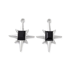 Black Rack Plating Alloy Glass Pendants, Star Charms, Platinum, Black, 29.5x21.5x4mm, Hole: 1.6mm