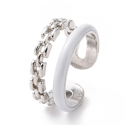 Белый Эмалевое открытое кольцо-манжета с двойной строчкой, украшения из латуни с платиновым покрытием для женщин, белые, размер США 6 (16.5 мм)