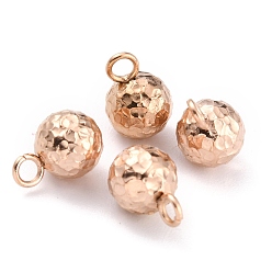 Rose Gold Ion Plating(IP) 304 Stainless Steel Charms, Round, Textured, Rose Gold, 9x6mm, Hole: 1.8mm