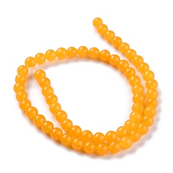 Orange Natural White Jade Beads, Round, Dyed, Orange, 6mm, Hole: 1mm, about 58~61pcs/strand, 37.5~38.5cm