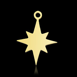 Real 18K Gold Plated 201 Stainless Steel Pendants, Star, Real 18K Gold Plated, 19x14x1mm, Hole: 1.6mm