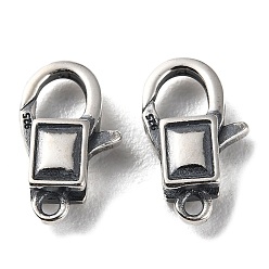 Antique Silver 925 Thailand Sterling Silver Lobster Claw Clasps, Rectangle, with 925 Stamp, Antique Silver, 12.5x8x3.5mm, Hole: 1.2mm