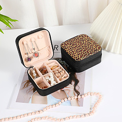 Otros Caja de embalaje de joyería de cuero pu cuadrada impresa portátil para almacenamiento de collares y pendientes, estampado de leopardo, 10x10x5 cm