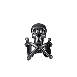 Gunmetal Brass Wide Skull Open Cuff Earrings, Gothic Non-piercing Jewelry for Men Women, Gunmetal, 14x10mm