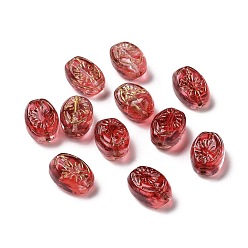 Rouge Perles de verre peintes par pulvérisation transparent, ovale, rouge, 11x8x6mm, Trou: 1mm