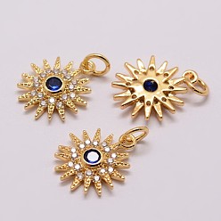 Real 18K Gold Plated Brass Micro Pave Cubic Zirconia Charms, Flower, Lead Free & Nickel Free & Cadmium Free, Real 18K Gold Plated, 15x13x3mm, Hole: 3mm