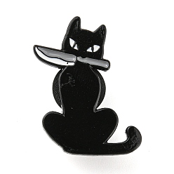 Cat Shape Эмалированные булавки в мультяшном стиле «убийца животных», Значок из черного сплава для рюкзака для одежды, форма кошки, 28x23x1.8 мм