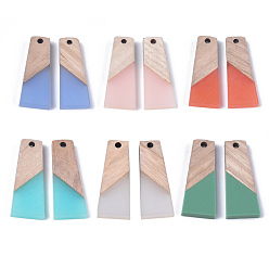 Mixed Color Resin & Wood Pendants, Trapezoid, Mixed Color, 30x12x3mm, Hole: 2mm