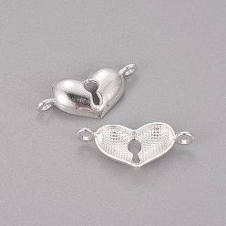 Silver Tibetan Style Connectors, Lead Free, Heart, Silver Color, Size: about 17mm long, 36mm wide, 3mm thick, hole: 4mm