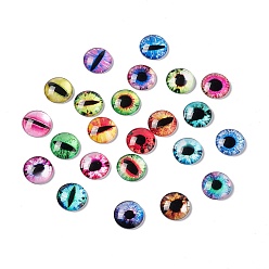 Color mezclado Cabujones de vidrio estampados con ojo de dragón y media cúpula, color mezclado, 10x4 mm