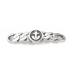 Antique Silver Tibetan Style 304 Stainless Steel Connector Charms, Flat Round with Anchor Pattern, Antique Silver, 10x42x2.5mm, Hole: 3x3.5mm