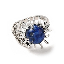 Lapis Lazuli Natural Lapis Lazuli Sun & Moon Open Cuff Rings, Platinum Brass Jewelry for Women, Lead Free & Cadmium Free, Inner Diameter: 17~18mm