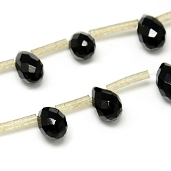 Black Onyx Hebras de cuentas de ónix negro natural, cuentas perforadas superiores, teñido, facetados, lágrima, 11x7 mm, agujero: 1 mm, sobre 25 unidades / cadena, 16.34 pulgada