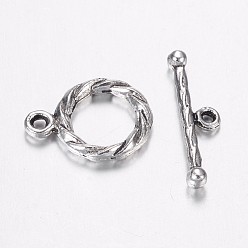 Античное Серебро Сплавочные застежка тоггл тибетского стиля, кольцо, античное серебро, Кольцо: 15x11x2 mm, отверстия: 1 мм, бар: 19x5x2.5 мм, отверстие : 1 мм