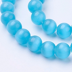 Deep Sky Blue Cat Eye Beads Strands, Round, Deep Sky Blue, 6mm, Hole: 1mm, about 66pcs/strand, 14 inch