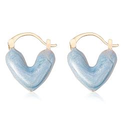 Azul Aretes de aro con corazón esmaltado, joyas de latón dorado para mujer, azul, 19.5x16x4 mm, pin: 0.6x1 mm