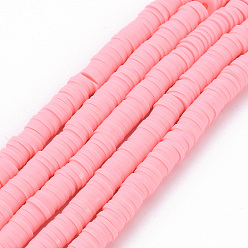 Pink Ручной полимерные нити глины шарик, Heishi бусы, Диск / плоские круглые, розовые, 6x0.5~1 мм, отверстие : 2 мм, около 320~447 шт / нитка, 15.74 дюйм ~ 16.92 дюйм