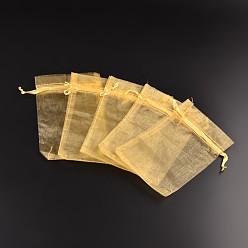 Gold Organza Bags, Rectangle, Gold, about 10cm wide, 15cm long