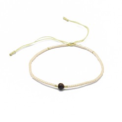 Œil De Tigre Bracelets de perles de tressé naturel oeil de tigre, avec cordon en nylon et perles de rocailles / perles heishi, 4.3~7.95 cm, 1.5 mm