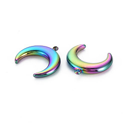 Rainbow Color Pendentifs en acier inoxydable, pendentif double corne / croissant de lune, lune, couleur arc en ciel, 201mm, Trou: 18.5x18.5x3.5mm
