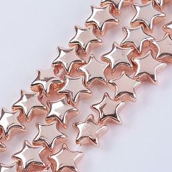Rose Gold Plated Electroplate Non-magnetic Synthetic Hematite Beads Strands, Grade AA, Star, Rose Gold Plated, 6x6x3mm, Hole: 0.5mm, about 87pcs/strand, 16.1 inch(41cm)