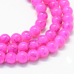 Rosa Caliente Vidrio pintado hornear hebras de perlas redondo, color de rosa caliente, 8.5~9 mm, agujero: 1.5 mm, sobre 105 unidades / cadena, 31.8 pulgada