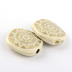 Beige Rectangle Plating Acrylic Beads, Golden Metal Enlaced, Beige, 18x17.5x6mm, Hole: 2mm, about 420pcs/500g