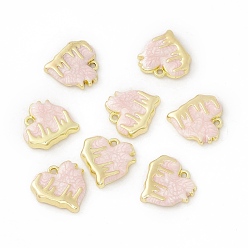 Pink Alloy Enamel Pendants, Light Gold, Melting Heart Charm, Pink, 18x18x3.8mm, Hole: 1.6mm