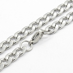 Stainless Steel Color Men's 304 Stainless Steel Curb Chain Necklaces, with Lobster Claw Clasps, Stainless Steel Color, 23.6 inch(59.9cm)