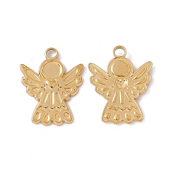 Real 18K Gold Plated Ion Plating(IP) 304 Stainless Steel Pendants, Angel Charms, Real 18K Gold Plated, 24x19x2mm, Hole: 3mm, inner diameter: 5mm