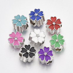 Mixed Color Platinum Plated Alloy European Beads, with Enamel, Large Hole Beads, Flower, Mixed Color, 11x8.5mm, Hole: 4.5mm
