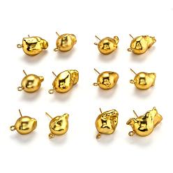 Gold Natural Baroque Pearl Stud Earring Findings, with Brass Findings, for Ear Acupuncture Accessories, Gold, 19~27.5x13~17.5x13.5~16mm, Hole: 1.6~1.8mm, Pin: 0.7mm