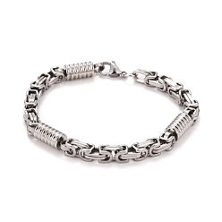 Stainless Steel Color 304 Stainless Steel Column Links Bracelet with Byzantine Chains for Men, Stainless Steel Color, 8-1/2 inch(21.5cm)