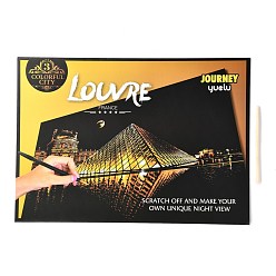 Others Scratch Rainbow Painting Art Paper, DIY Night View of the City, with Paper Card and Sticks, Louvre, France, 40.5x28.4x0.05cm