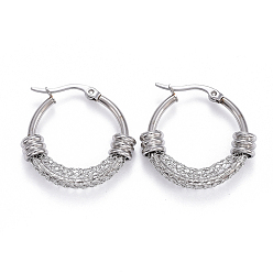 Stainless Steel Color 304 Stainless Steel Hoop Earrings, Hypoallergenic Earrings, Stainless Steel Color, 26x28x6mm, Pin: 0.7x1mm