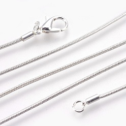 Silver Brass Round Snake Chain Necklace Making, with Alloy Lobster Claw Clasps and Alloy Findings, Long-Lasting Plated, Silver Color Plated, 24.6 inch(62.4cm), 1mm