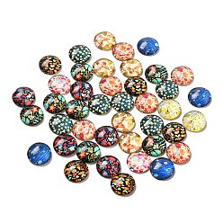 Mixed Color Flatback Half Round Insect and Plants Pattern Glass Dome Cabochons, for DIY Projects, Mixed Color, 14x4mm
