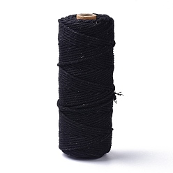 Black Cotton String Threads, for DIY Crafts, Gift Wrapping and Jewelry Making, Black, 3mm, about 109.36 Yards(100m)/Roll
