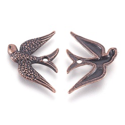 Red Copper Tibetan Style Alloy Pendants, Bird, Red Copper, Lead Free & Cadmium Free, 25x17x2mm, Hole: 1mm