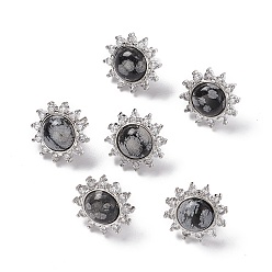 Snowflake Obsidian Natural Snowflake Obsidian Sun Stud Earrings with Cubic Zirconia, Platinum Brass Jewelry for Women, Cadmium Free & Nickel Free & Lead Free, 18mm, Pin: 0.8mm