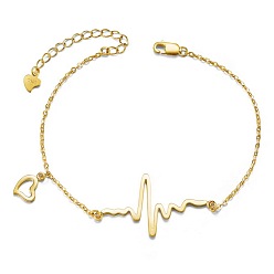Real 18K Gold Plated SHEGRACE 925 Sterling Silver Heartbeat Charm Bracelet(Chain Extenders Random Style), Real 18K Gold Plated, 7-1/8 inch(18cm)