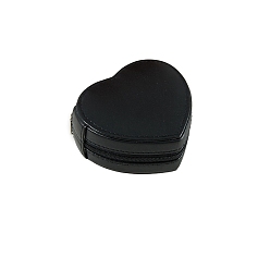 Black PU Imitation Leather Jewelry Organizer Zipper Boxes, Portable Travel Jewelry Case for Rings, Earrings, Bracelets Storage, Heart, Black, 10x9x4.5cm