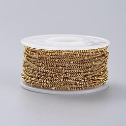 Golden Ion Plating(IP) Handmade 304 Stainless Steel Curb Chains, Satellite Chains, Soldered, Twisted Chains, with Spool, Rondelle Beads, Golden, 1.2mm, about 32.8 Feet(10m)/roll