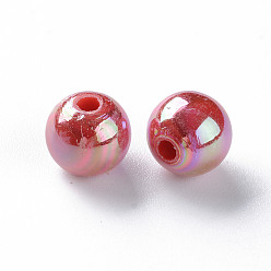 Brique Rouge Perles acryliques opaques, de couleur plaquée ab , ronde, firebrick, 8x7mm, Trou: 2mm, environ1745 pcs / 500 g