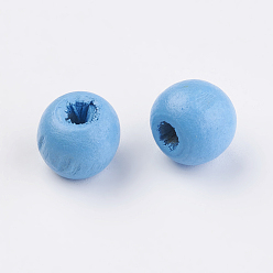 Deep Sky Blue Natural Wood Beads, Dyed, Round, Deep Sky Blue, 10x9mm, Hole: 3mm, about 1850pcs/500g