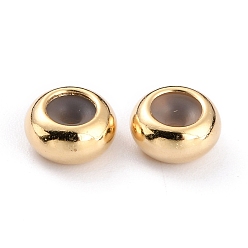 Real 24K Gold Plated Brass Beads, with Rubber Inside, Slider Beads, Stopper Beads, Long-Lasting Plated, Rondelle, Real 24K Gold Plated, 6x3mm, Rubber Hole: 1.2mm