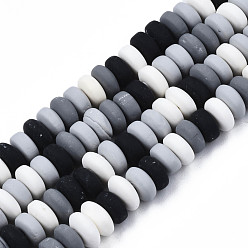 Silver Handmade Polymer Clay Beads Strands, for DIY Jewelry Crafts Supplies, Flat Round, Silver, 6~7x3mm, Hole: 1.5mm, about 113~116pcs/strand, 15.55 inch~16.14 inch(39.5~41cm)