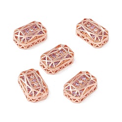 Lila Eslabones de múltiples hebras de zirconia cúbica micro pavé de latón ecológico, chapado en rack, sin plomo y cadmio, octágono rectángulo, oro rosa, lila, 14x10x5 mm, agujero: 1.4 mm